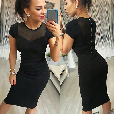 #ad Women Round Neck Short Sleeve Casual Club Party Cocktail Bodycon Evening Dress $20.92