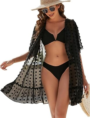 #ad 🔥 Black Casual Swimsuit Coverup Loose Sheer Bathing Suit Cover Up Med 🔥 $14.77