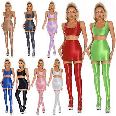 Womens Crop Top Raves Outfits Mini Sets Sleeveless Bra Cocktail Stockings Club GBP 5.89
