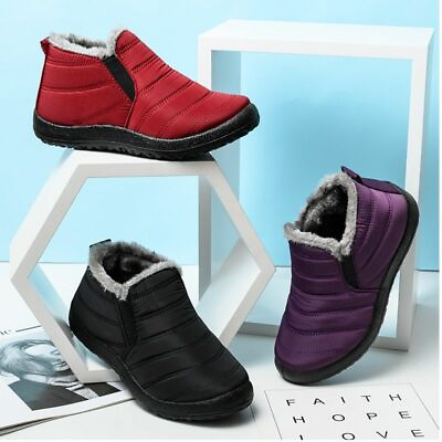 #ad Women Winter Snow Boots Waterproof Ankle Fashion Slip On Flat Outdoor Shoes $40.99