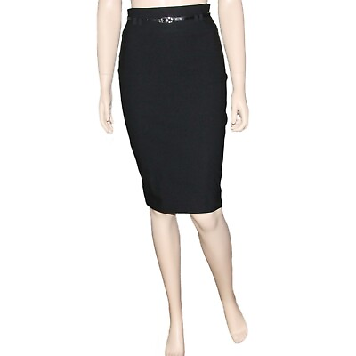 #ad Ladies pencil skirt bodycon knee length 2 pc black belt $18.99