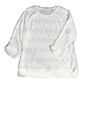 Denim amp; Co. Stripe 3 4 Sleeve Top with Sleeve Details White 1X $10.00