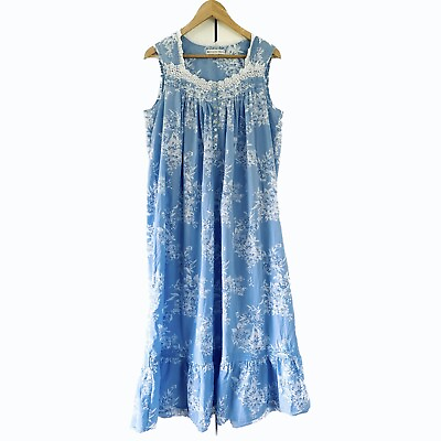 Eileen West Nightgown Long Cotton Dress Blue Floral Pajamas Romantic pjs Size M $69.99
