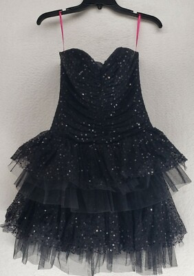 Betsey Johnson Black Strapless Mini Ruffle Party Lace Dress Size 2 $41.93