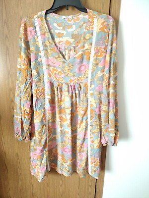 #ad LAQEYKO NEW LADIES FLORAL COLORFUL LONG SLEEVE BOHO DRESS SIZE LARGE $24.99