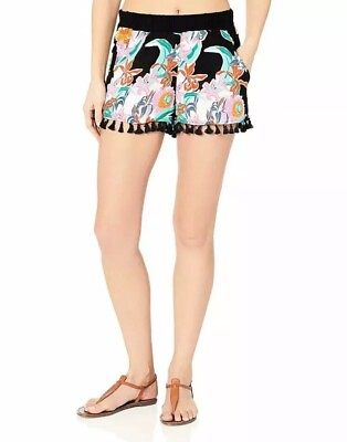 #ad *NEW Trina Turk Swim amp; Spa Collection Beach Cover Up Shorts Black Tropic Wave XS $49.00