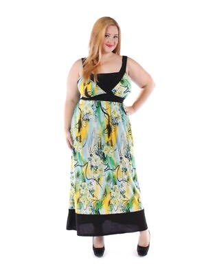 #ad New Women#x27;s Plus Size Full Length Yellow Green Maxi Dress size 1X Yummy Plus $13.93