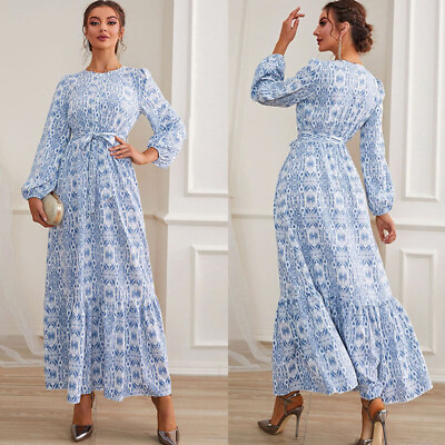 #ad Muslim Women Long Sleeve Maxi Dress Abaya Kaftan Robe Dubai Arab Robe Islamic C $39.88