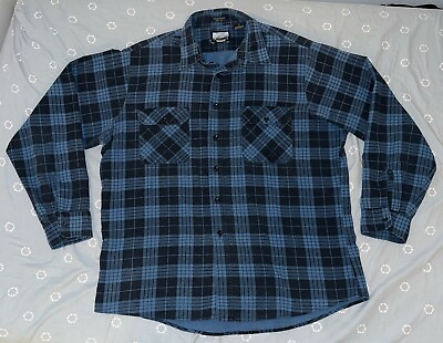 #ad Fieldmaster Flannel Shirt Sears size L Mens Plaid Button Blue Vintage $17.00