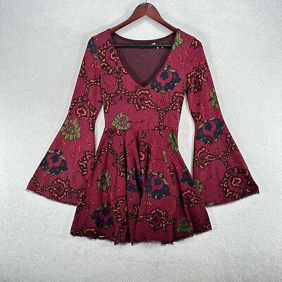 #ad Urban Outfitters Kimchi Blue Dress Womens Small Red Floral Mini Bell Sleeves $16.00