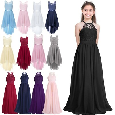 #ad US Girls Lace Chiffon Flower Long Dress Kids Party Bridesmaid Wedding Maxi Gown $23.39