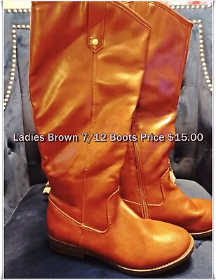 #ad Ladies Brown Boots Size 7 12 $19.00