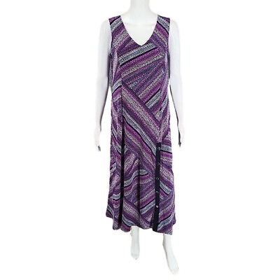 Susan Graver Allover Printed Liquid Knit Maxi Dress Petite Small Sz Violet Top $24.92