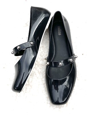 #ad Melissa Black Mary Jane Flat Jelly Shoes Sz 9 $29.50