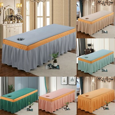 Cotton Massage Table Skirt Bed Cover Elastic Spa Fitted Sheet with Face Hole $50.28
