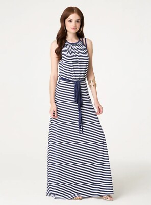 #ad BEBE Strappy Blue Sriped Maxi Dress X Small XS EUC FAST FREE SHIPPING $34.99