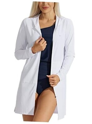#ad Women#x27;s UPF 50 Beach Cover Up Sun Protection Hoodie Long Jacket Large White $65.55