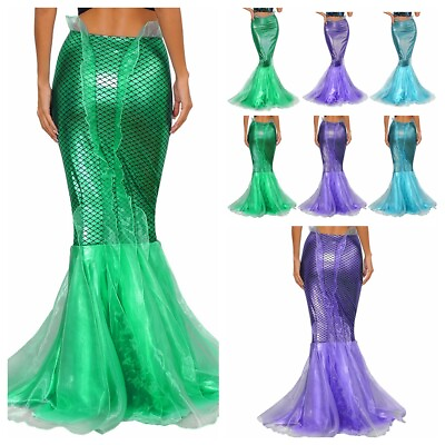 #ad Women#x27;s Mermaid Skirt Costume Mermaid Tail Halloween Party Cosplay Long Skirt $20.45