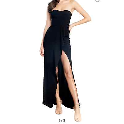 #ad Dress The Population Womens Kai Evening Gown Solid Black Maxi Strapless L New $152.99