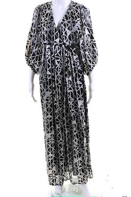 #ad Summu Womens Abstract Print Semi Sheer Long Sleeve Maxi Dress Black Size 34 $244.52