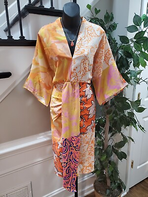 #ad Womens Multicolor Floral 100% Polyester V Neck 3 4 Sleeve Long Maxi Dress Medium $35.00