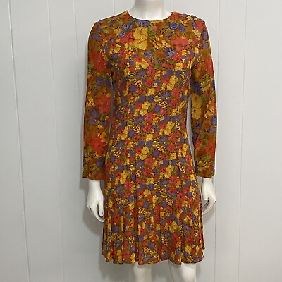 #ad Vintage Carole Little Dress Women’s 4 Multicolor Floral Lightweight Rayon Button $44.97