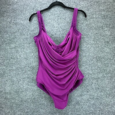 #ad Miraclesuit Womens Sz 16 Purple Swimsuit One Piece Bathing Suit Ruching $44.99