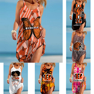 Cincinnati Bengals Women Summer Dress Sling Dress Holiday Loose Beach Sundress $22.79