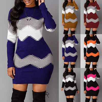 Womens Dresses Tops Long Sleeve Jumper Casual Bodycon Party Mini Dress Plus Size $22.24