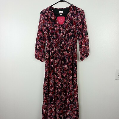 #ad Isabel Maternity Dress Size Small Burgundy Floral Long Tiered V neck Maxi $17.99