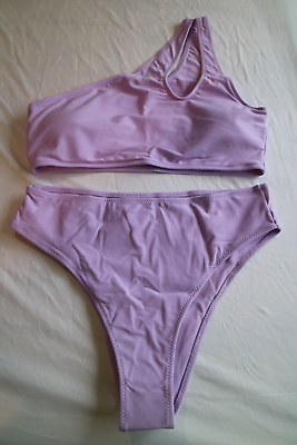 #ad Women#x27;s Bikini One Shoulder Large High Cut Cheeky Nylon Purple Bandeau $14.99