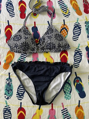 #ad Aerie Size Large Navy and White Striped Triangle Bikini 2piece Set Top amp; Bottom $16.00