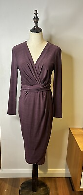 #ad Sheike Cocktail Dress Purple Burgundy V Neck Waist Detail Long Sleeve Size 10 AU $19.90