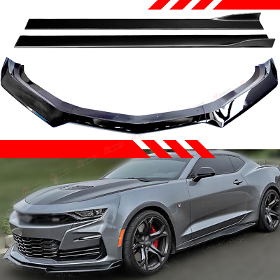 #ad 1LE Style Glossy Black Front Bumper Lip Side Skirt For 2016 2024 Chevy Camaro $123.49