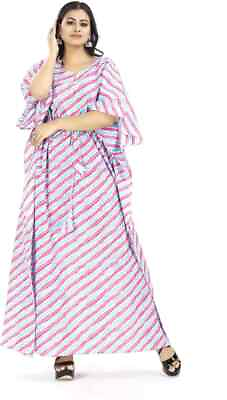 #ad Long Maxi Dress Cotton Boho Beachwear Vintage Indian Block Print Kaftan Caftan $29.04