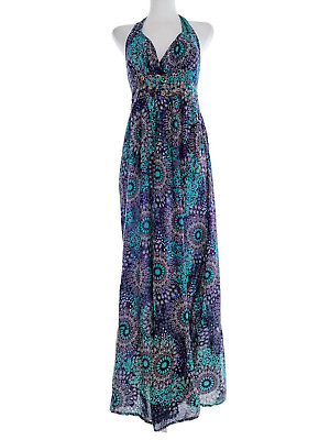 #ad Ocean club Size M Purple Long Maxi Dress Cotton 100% Sleeveless Animal Print Se $43.12