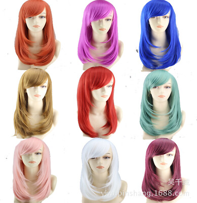 Fashion Medium length Full Curly Wigs Cosplay Costume Anime Party Hair Wavy Wig $13.99