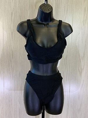 #ad Holipick Two Piece Solid High Waisted Bikini Set Women#x27;s Size M Black MSRP $89 $16.99