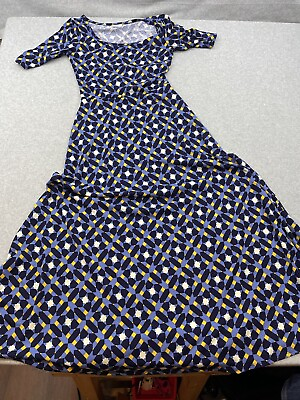 #ad LULAROE Maxi Dress Long Size Small Multi Color Geometric Shapes Short Sleeve $9.02