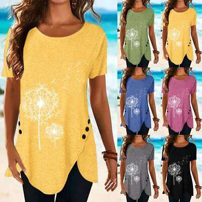 Womens Floral Tunic Tops Button Casual T Shirt Ladies Summer Loose Blouse Tee US $15.17