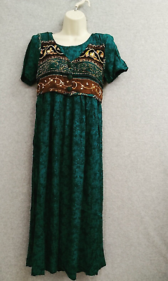 #ad CL Carole Little Womens Maxi Dress Petite Size 12 Green Brown Short Sleeve $55.00