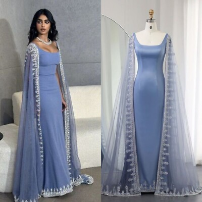 #ad Dreamy Evening Dresses Crystal Mermaid Dubai with Cape Sleeves Prom Party Gowns $139.84