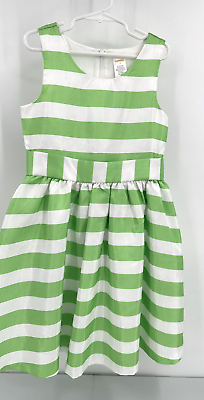 #ad GYMBOREE Sleeveless Party Dress Girl Size 7 Sateen Green And White Stripe $11.99