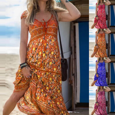 #ad Womens Boho Floral Long Maxi Dress Ladies Summer Holiday Beach Dresses Sundress‹ $4.11