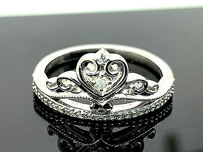 Disney Crown Ring Diamond Sterling Silver 0.20ctw Pave Cocktail Women#x27;s Size 7 $199.70