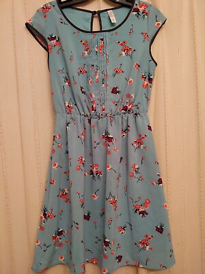 #ad Xhilaration Dress Juniors Ladies Small Blue With Flowers $10.00
