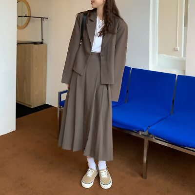 Spring Two Piece Set Women Long Sleeve Suit Jacket Coat Long Pleated Skirt Suits $90.79