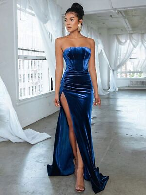 #ad Backles Velvet Evening Gown Dress Women Party Club Formal Long Maxi Dresses $36.83
