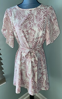 #ad Summer Dress SMALL Light Weight Flowy Pink Cream Floral Wear Belted Or Not EUC $11.99