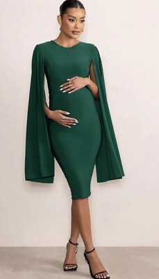 #ad NWT Club L Stand Out Bottle Green Bardot Long Sleeve Maxi Dress Maternity 10 $55.00